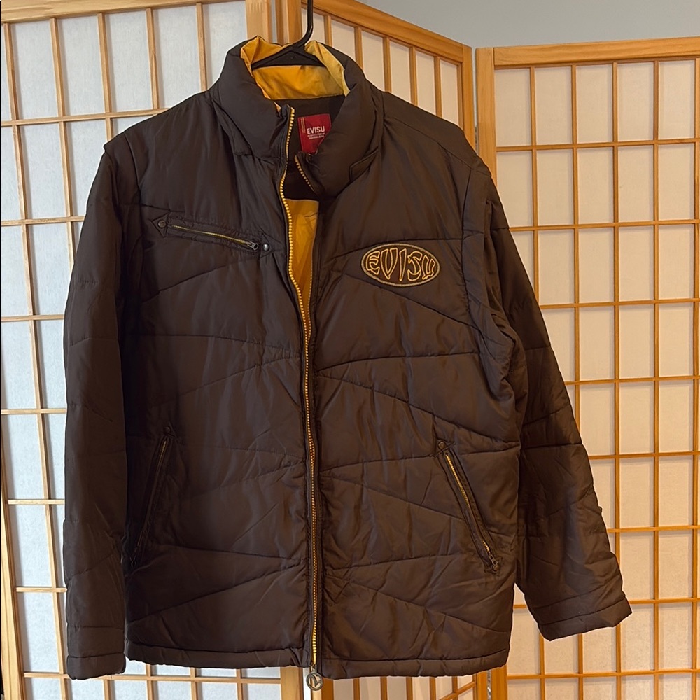 Evisu Brown Puffer Jacket Quilted
